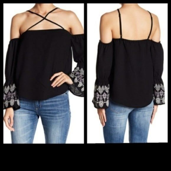 Banjara Off Shoulder Long Bell Sleeve Black Blouse Medium NWT - Picture 7 of 7